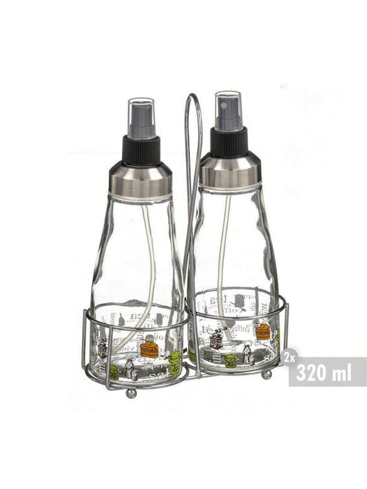 2 Sets Aceiteras Spray con Soporte de Acero STAMP, Botellas Pulverizadoras para Aceite, Vinagre y Salsas, Dispensadores de Cocina para Cocinar, Ensaladas y Barbacoa, Utensilios Prácticos para el Hogar