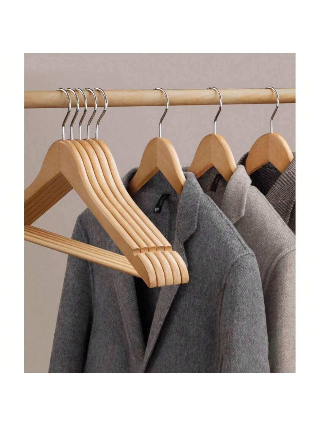 Percha de madera maciza Perchas de madera gruesas y resistentes para hogar, antideslizantes, sin marcas en hombros, ideales para armarios