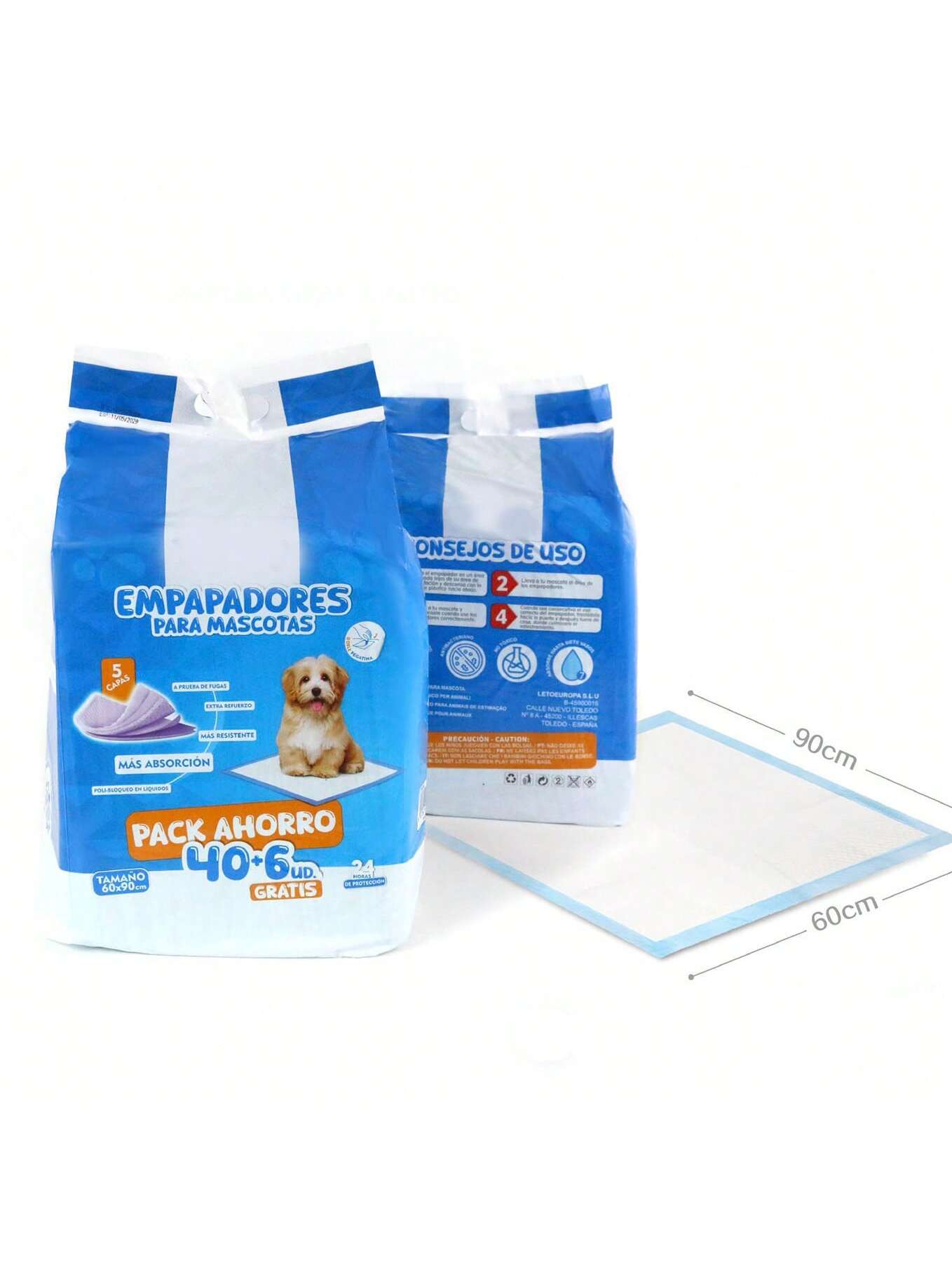 Empapadores para Mascotas Pack Ahorro 40+6 uds | Disponibles en 40*50cm / 60*60cm / 60*90cm | Súper absorbentes | Diseño a prueba de fugas | Bloqueo rápido de líquidos