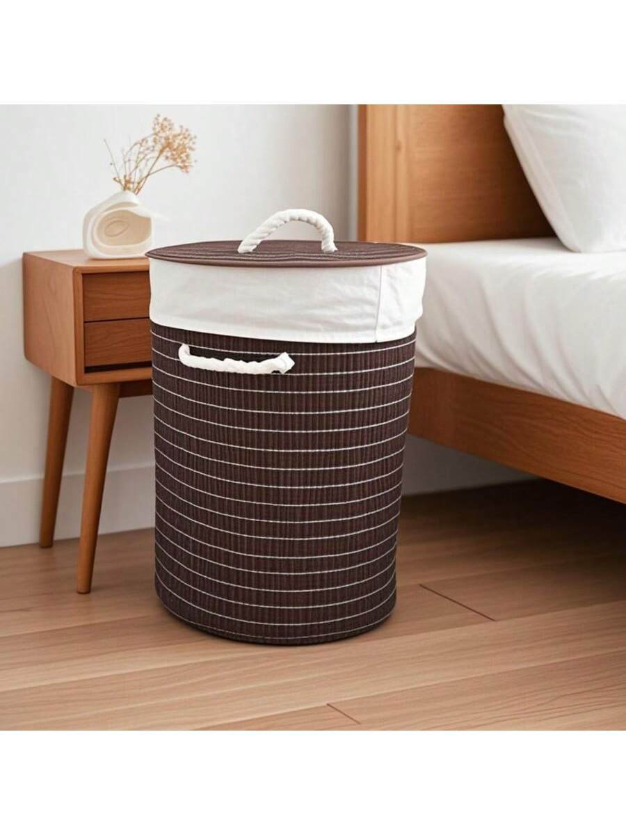 Cesto de ropa sucia de bambú tejido, gran capacidad, organizador de ropa plegable y portátil, con tapa y asas, transpirable, resistente a la humedad, ecológico, con bolsa interior desmontable