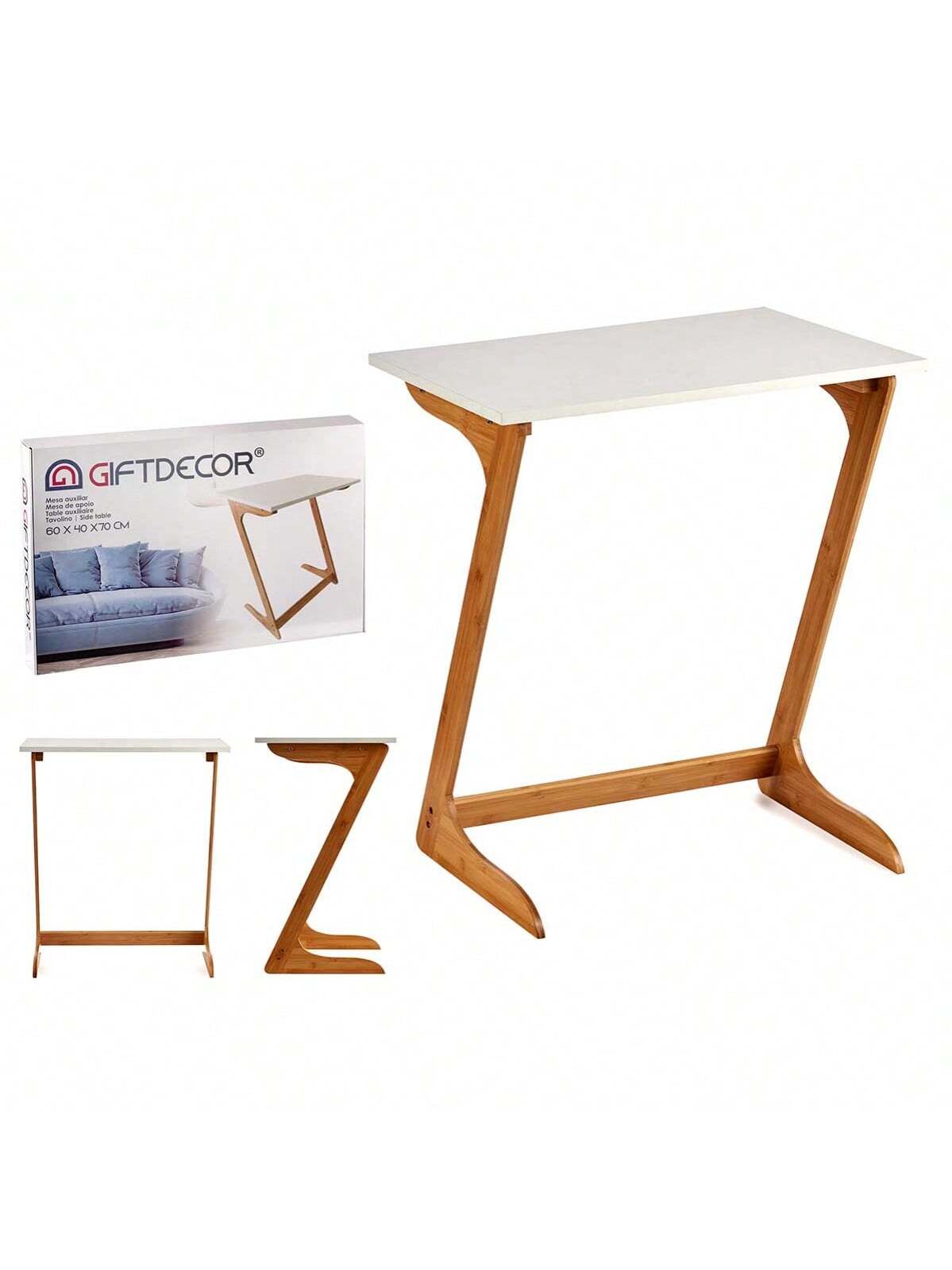 Mesa auxiliar de bambú | Mesita multifuncional para sofá o cama | Escritorio portátil | Diseño moderno en forma de Z | Mueble ecológico 60×40×70 cm