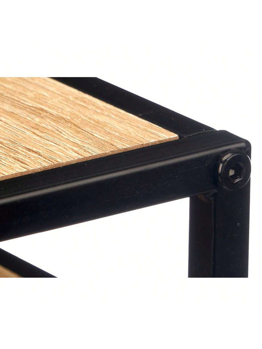 Set de 2 mesas auxiliares estilo nórdico | Mesas de café cuadradas multifuncionales | Mesita para sofá, salón, dormitorio o balcón | Tablero efecto madera + estructura metálica negra | Diseño moderno, minimalista y elegante