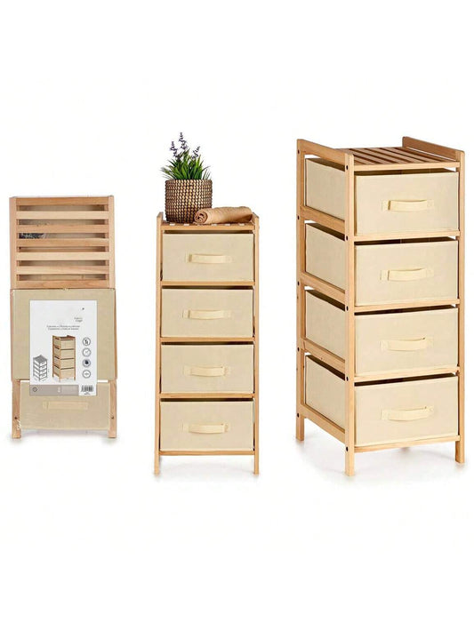 Gabinete de almacenamiento con cajones de tela, estructura de madera, organizador plegable para ropa, juguetes y objetos varios, mueble de almacenaje para dormitorio, sala o balcón, diseño moderno y minimalista, ideal para espacios pequeños