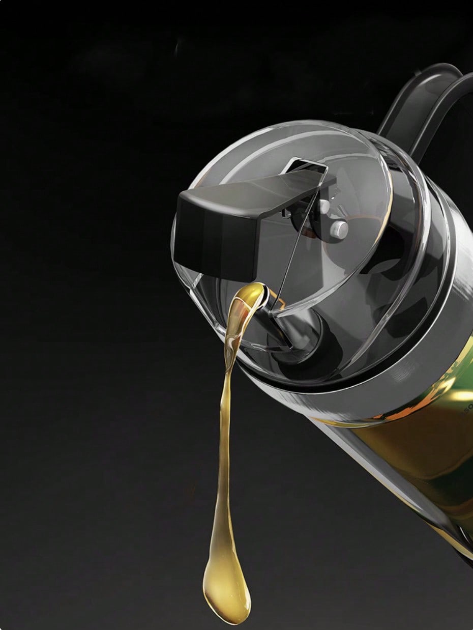 Botella de vidrio para aceite 450ml /550ml con tapa automática – diseño antigoteo con escala de medición – ideal para aceite, vinagre o salsa de soya – utensilio de cocina práctico