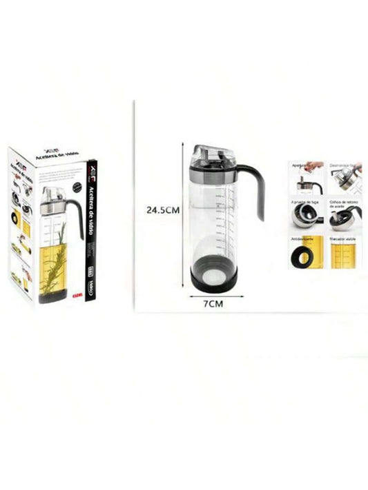 Botella de vidrio para aceite 450ml /550ml con tapa automática – diseño antigoteo con escala de medición – ideal para aceite, vinagre o salsa de soya – utensilio de cocina práctico