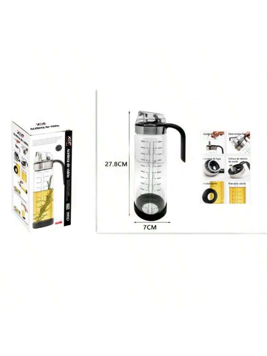 Botella de vidrio para aceite 450ml /550ml con tapa automática – diseño antigoteo con escala de medición – ideal para aceite, vinagre o salsa de soya – utensilio de cocina práctico