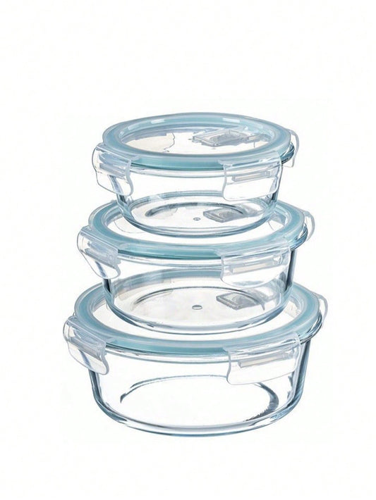 Juego de 3 Recipientes de vidrio resistente al calor con tapa hermética – Set de fiambreras redondas transparentes para microondas y refrigerador (370ml + 640ml + 930ml), ideal para almacenamiento de alimentos en casa o en la oficina