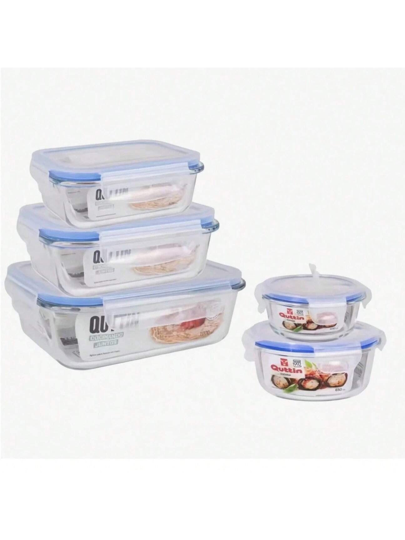 Set de 6 recipientes de vidrio con tapa hermética｜Diseño transparente de vidrio templado grueso, resistente al calor y con cierre seguro a prueba de fugas