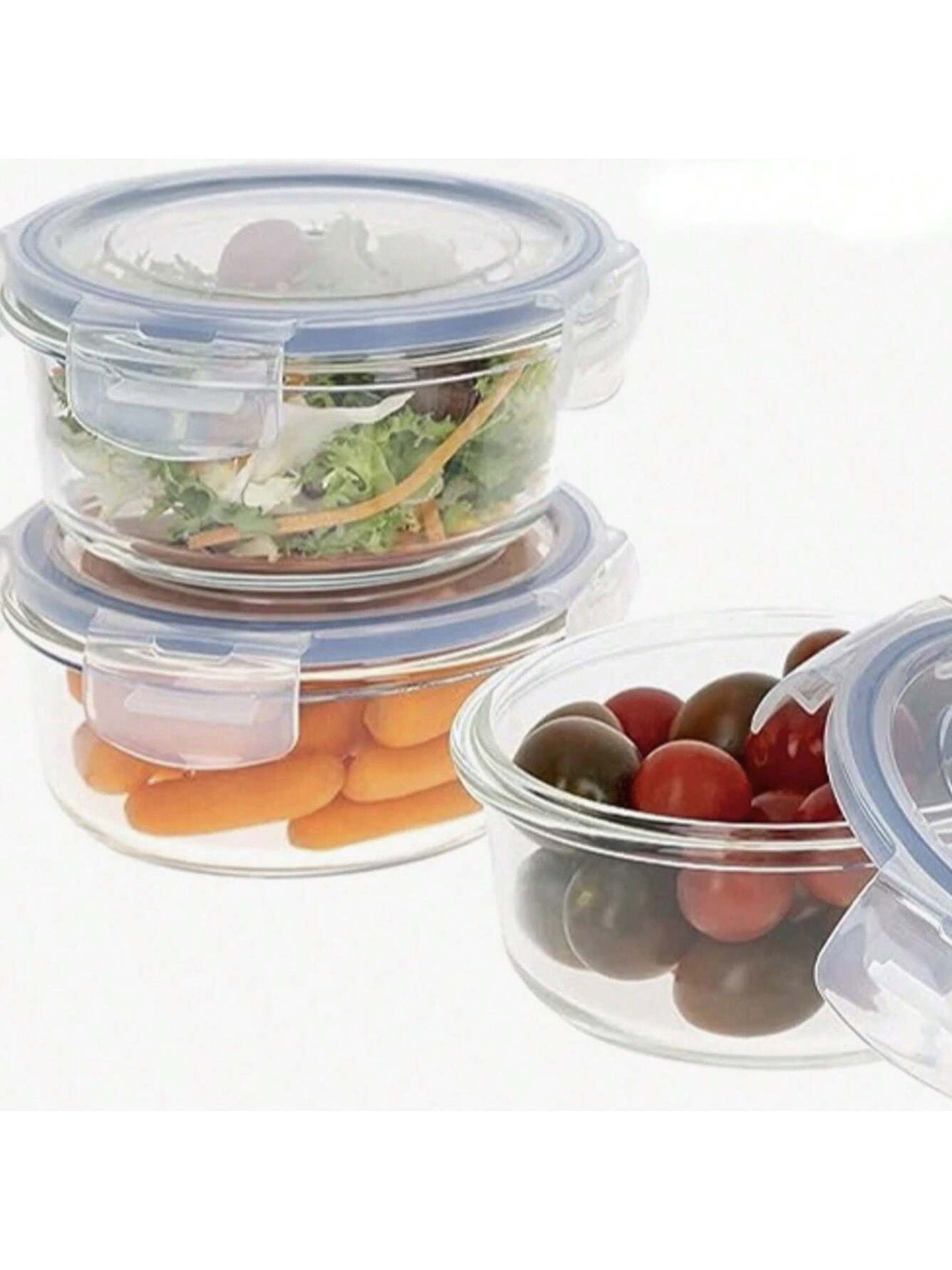 Set de 6 recipientes de vidrio con tapa hermética｜Diseño transparente de vidrio templado grueso, resistente al calor y con cierre seguro a prueba de fugas