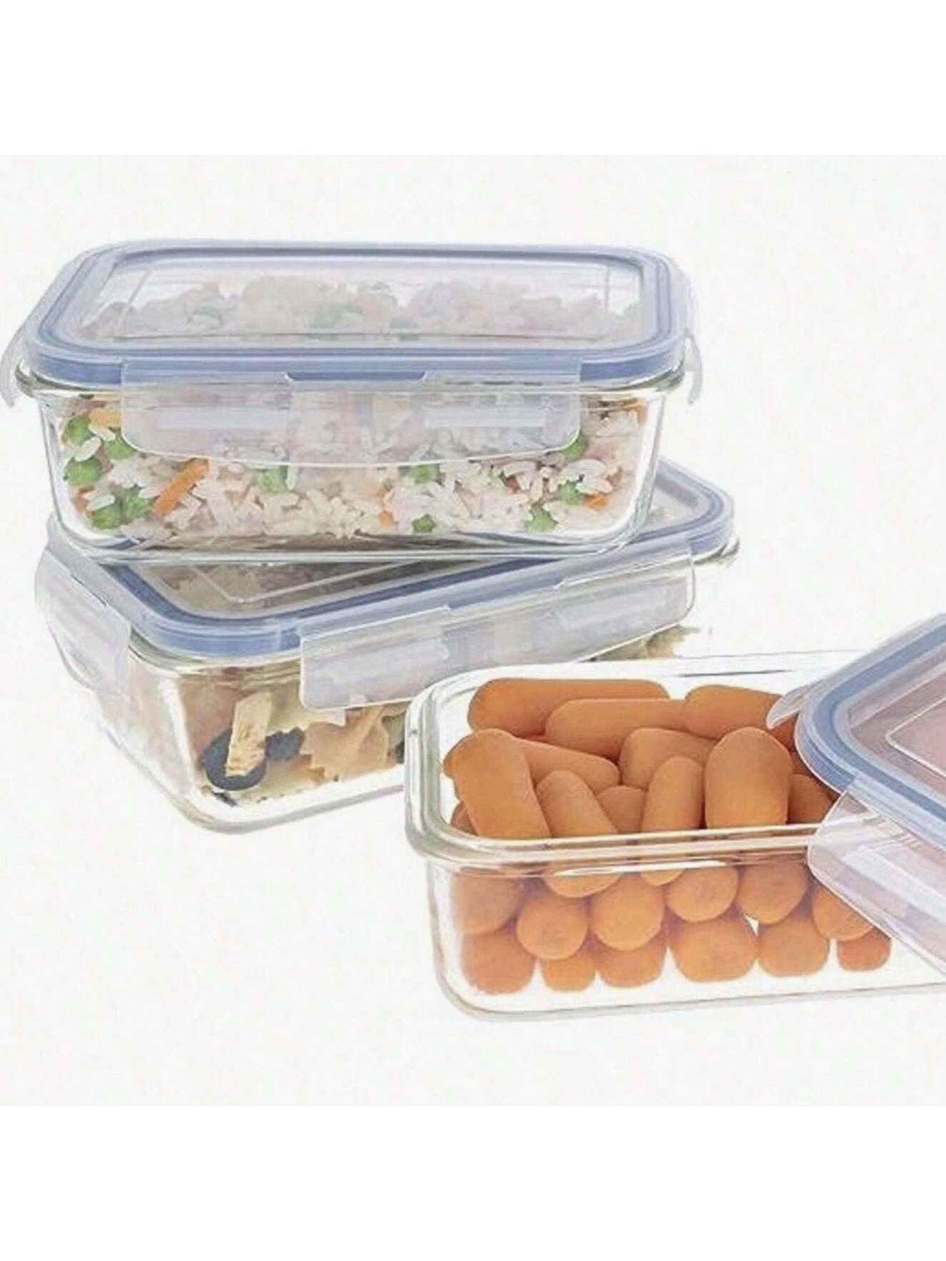 Set de 6 recipientes de vidrio con tapa hermética｜Diseño transparente de vidrio templado grueso, resistente al calor y con cierre seguro a prueba de fugas