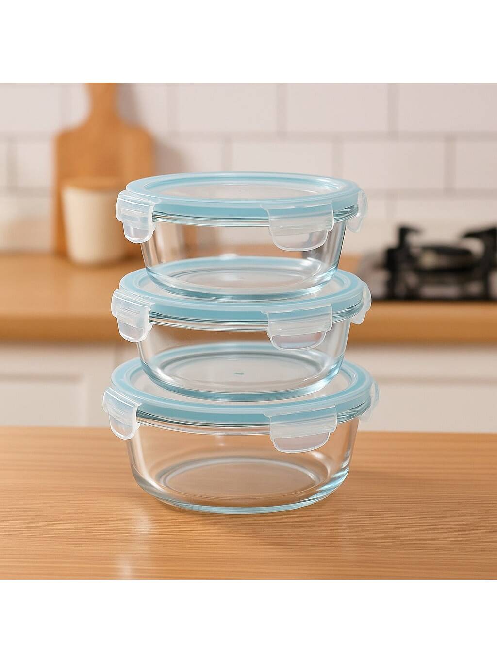 Juego de 3 Recipientes de vidrio resistente al calor con tapa hermética – Set de fiambreras redondas transparentes para microondas y refrigerador (370ml + 640ml + 930ml), ideal para almacenamiento de alimentos en casa o en la oficina