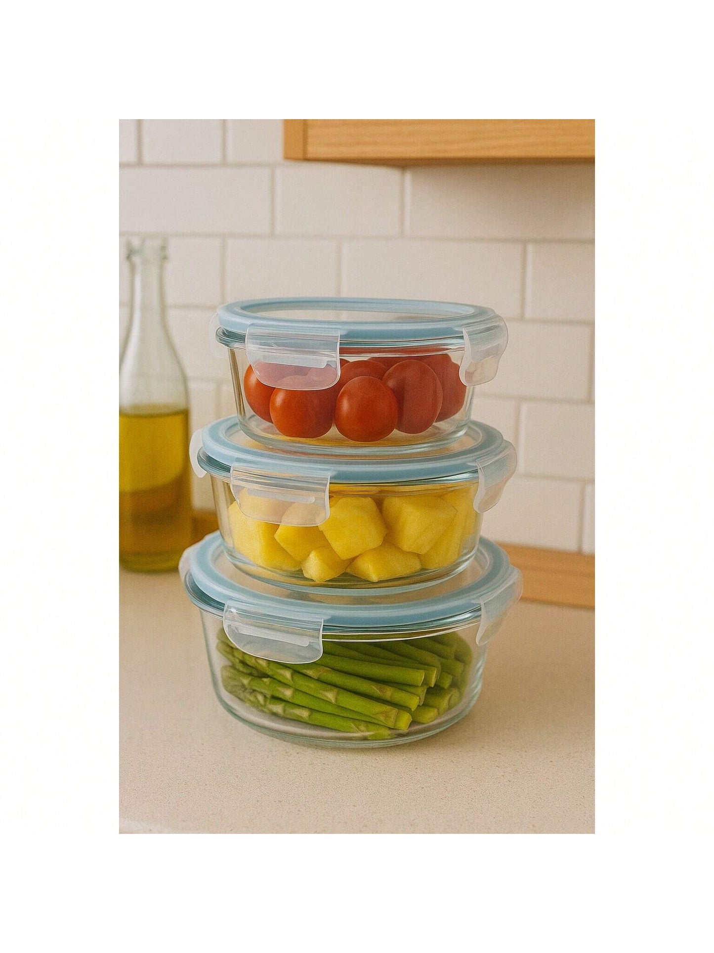 Juego de 3 Recipientes de vidrio resistente al calor con tapa hermética – Set de fiambreras redondas transparentes para microondas y refrigerador (370ml + 640ml + 930ml), ideal para almacenamiento de alimentos en casa o en la oficina