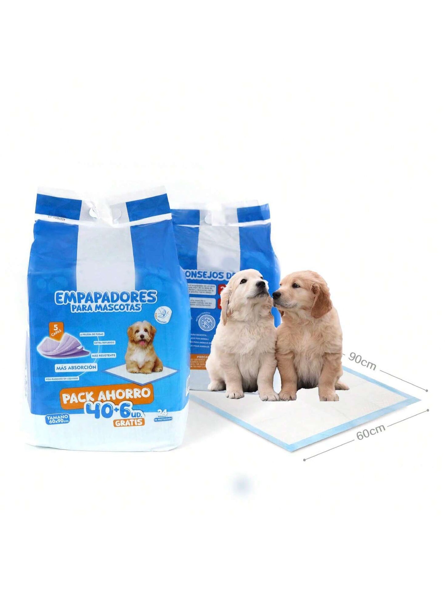 Empapadores para Mascotas Pack Ahorro 40+6 uds | Disponibles en 40*50cm / 60*60cm / 60*90cm | Súper absorbentes | Diseño a prueba de fugas | Bloqueo rápido de líquidos