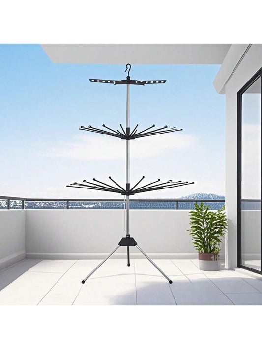 Tendedero giratorio de tres niveles Perchero plegable para balcón Secador de ropa multifuncional para interior y exterior Barra de secado ajustable y extensible Gran capacidad para el hogar Estante resistente al viento Secador de ropa portátil