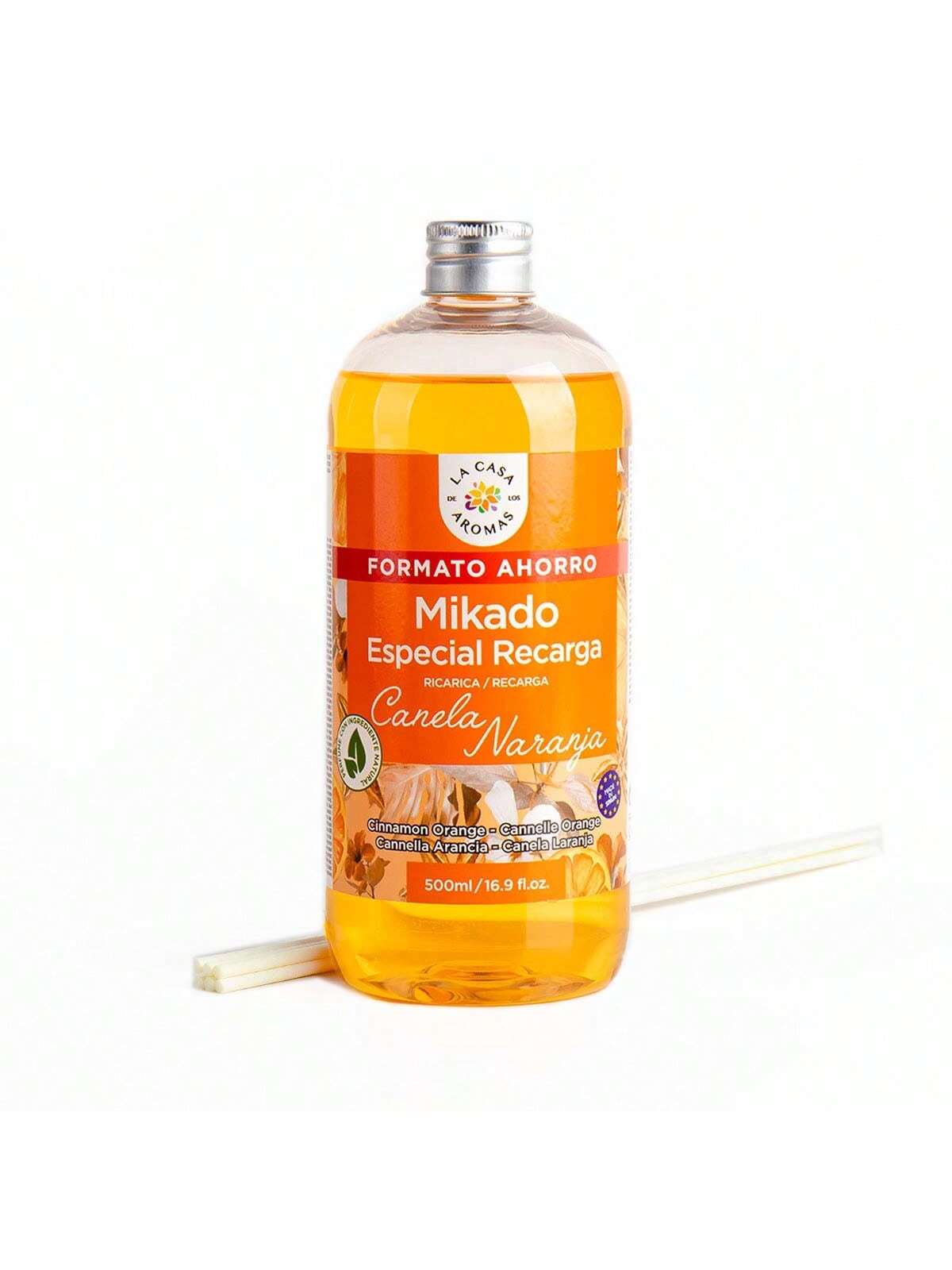 Mikado Reposicion | Recarga de Aroma 500ml para Difusor de Varillas | Fragancia Duradera y Natural | Aceite Esencial | Ambientador sin Fuego | Purificador de Aire | Eliminador de Olores | Apta para Hogar, Baño, Dormitorio, Oficina, Hotel