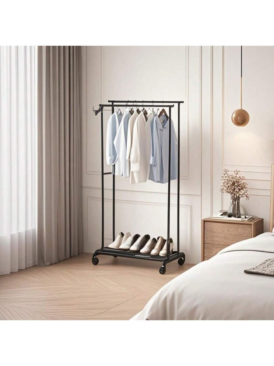 Perchero Ajustable con Ruedas  Estante para Ropa Multifuncional Altura Regulable con Estante de Almacenamiento Portátil y Plegable Tendedero de Pie Liviano y Resistente Organizador de Ropa para Dormitorio Balcón