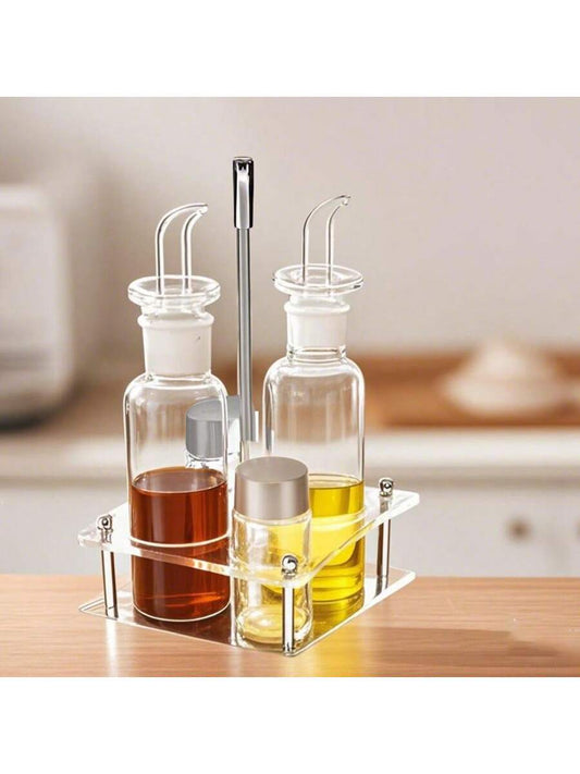 Set de 4 Aceiteras Antigoteo, Botellas de Cristal con Boquilla Antifugas de Acero Inoxidable, Dispensadores para Aceite, Vinagre y Salsa de Soja, Ideal para Cocina, Barbacoa y Exteriores