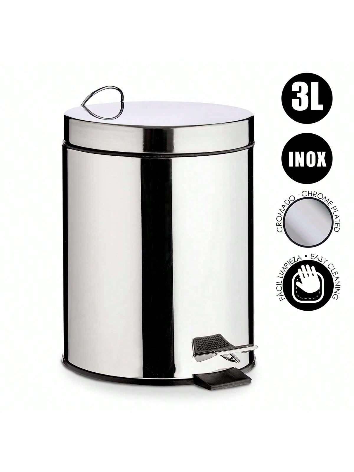 Papelera de Baño Inoxidable con Pedal 3L – Cubo de Basura Cromado, Acero Inoxidable, con Cubeta Interior Extraíble, Fácil Limpieza, Tapa Automática, Antihuellas, Compacta y Moderna, Ideal para Baño, Cocina, Oficina, Dormitorio, Hogar