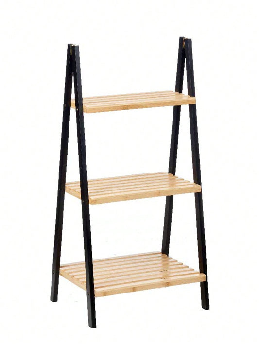 Estantería tipo escalera de 3 niveles, organizador de almacenamiento con estructura metálica y baldas de madera, estante decorativo multifuncional, librero, repisa para plantas, exhibidor, estante de pie para sala, dormitorio, baño, cocina o balcón