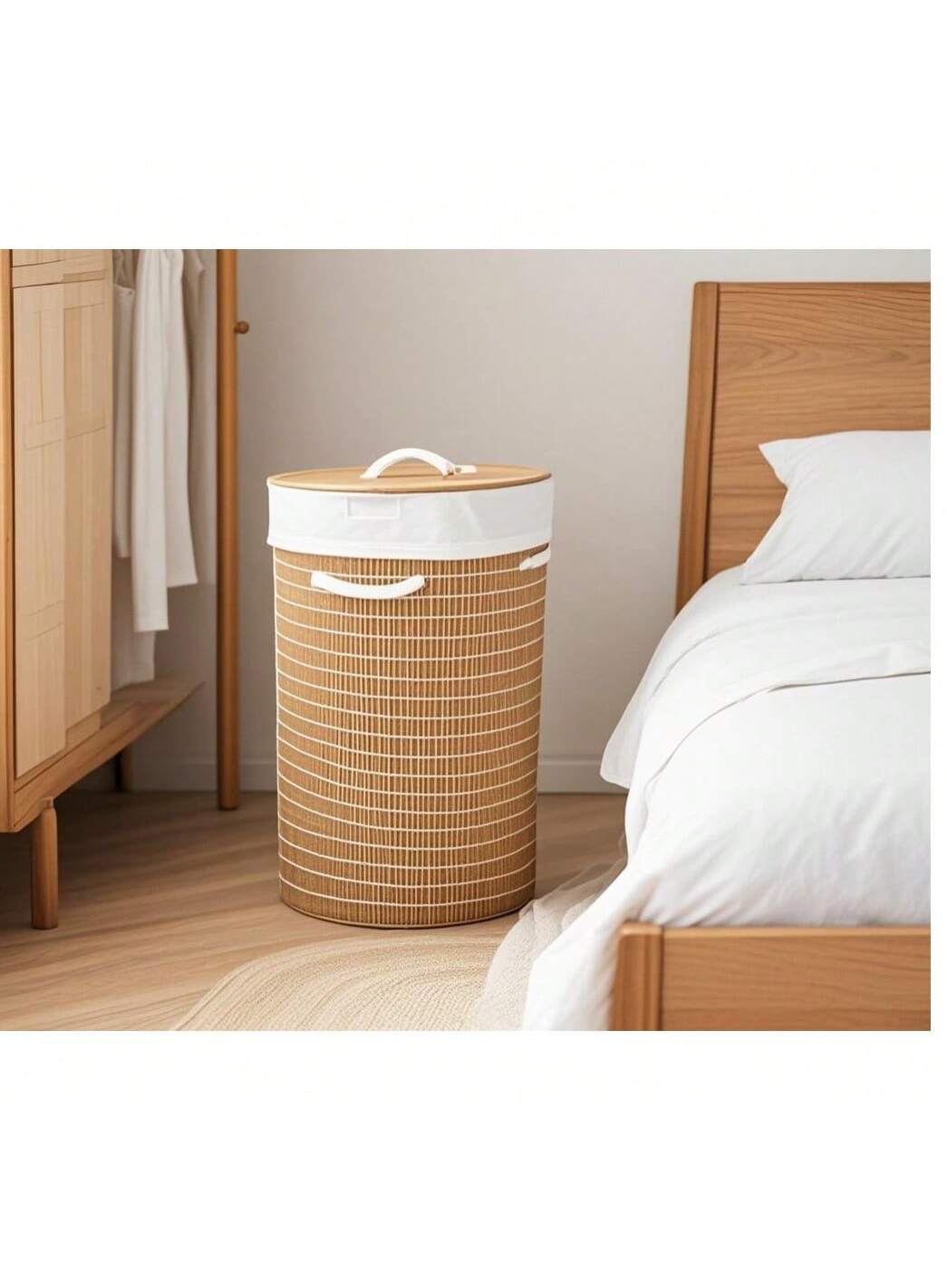 Cesto de ropa sucia de bambú tejido, gran capacidad, organizador de ropa plegable y portátil, con tapa y asas, transpirable, resistente a la humedad, ecológico, con bolsa interior desmontable