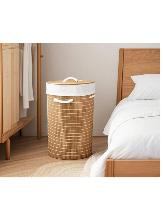 Cesto de ropa sucia de bambú tejido, gran capacidad, organizador de ropa plegable y portátil, con tapa y asas, transpirable, resistente a la humedad, ecológico, con bolsa interior desmontable