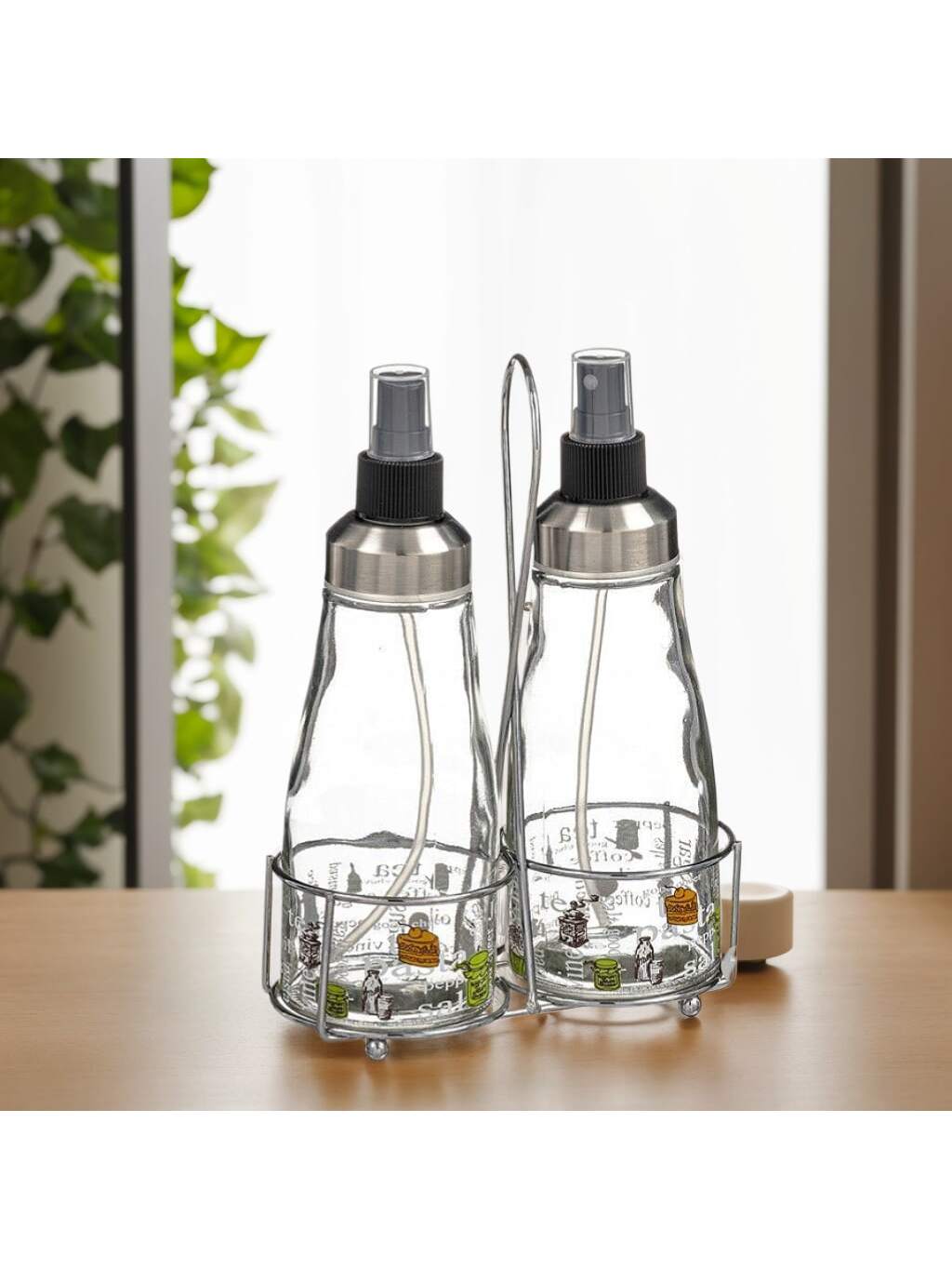 2 Sets Aceiteras Spray con Soporte de Acero STAMP, Botellas Pulverizadoras para Aceite, Vinagre y Salsas, Dispensadores de Cocina para Cocinar, Ensaladas y Barbacoa, Utensilios Prácticos para el Hogar
