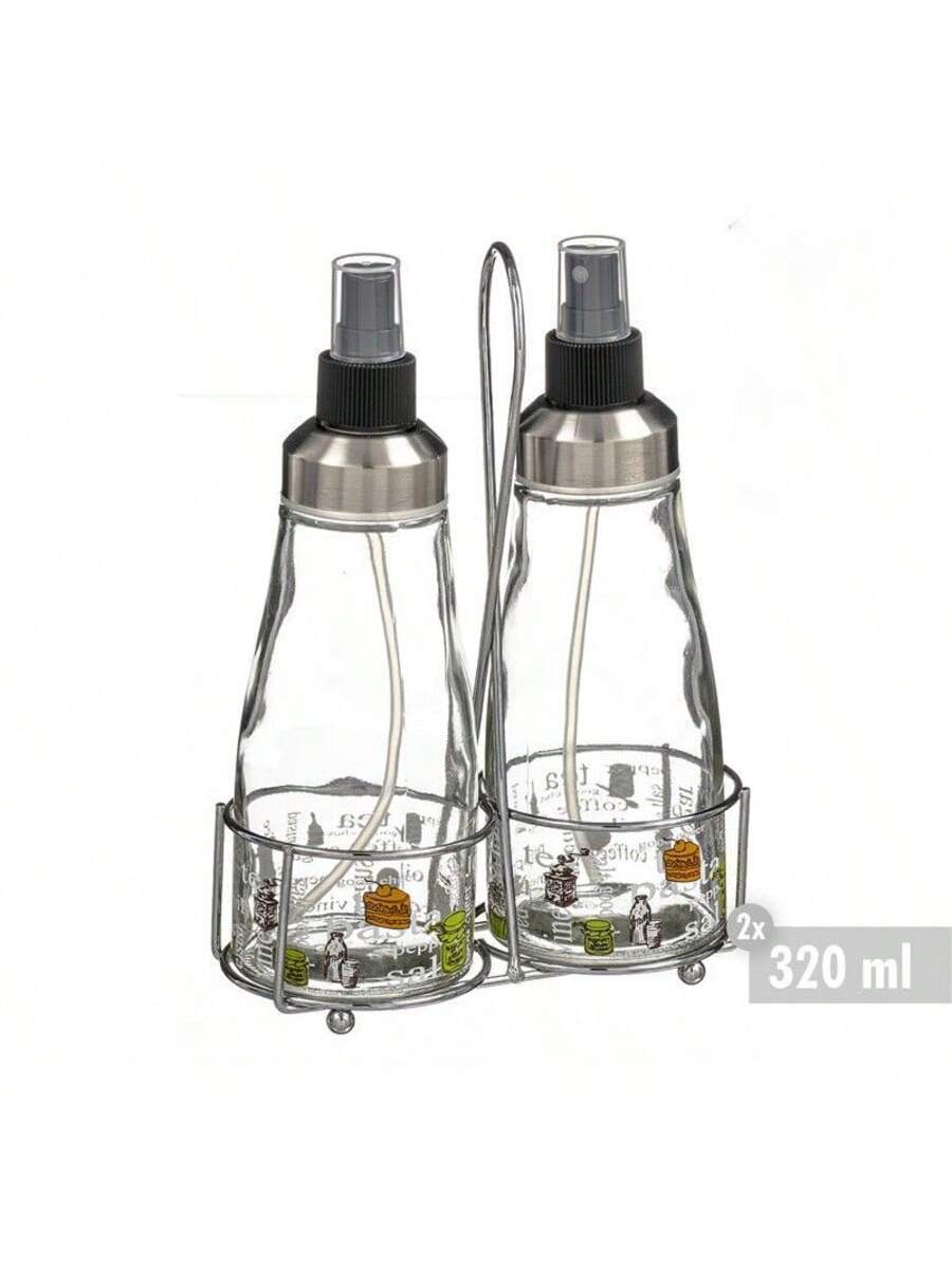 2 Sets Aceiteras Spray con Soporte de Acero STAMP, Botellas Pulverizadoras para Aceite, Vinagre y Salsas, Dispensadores de Cocina para Cocinar, Ensaladas y Barbacoa, Utensilios Prácticos para el Hogar