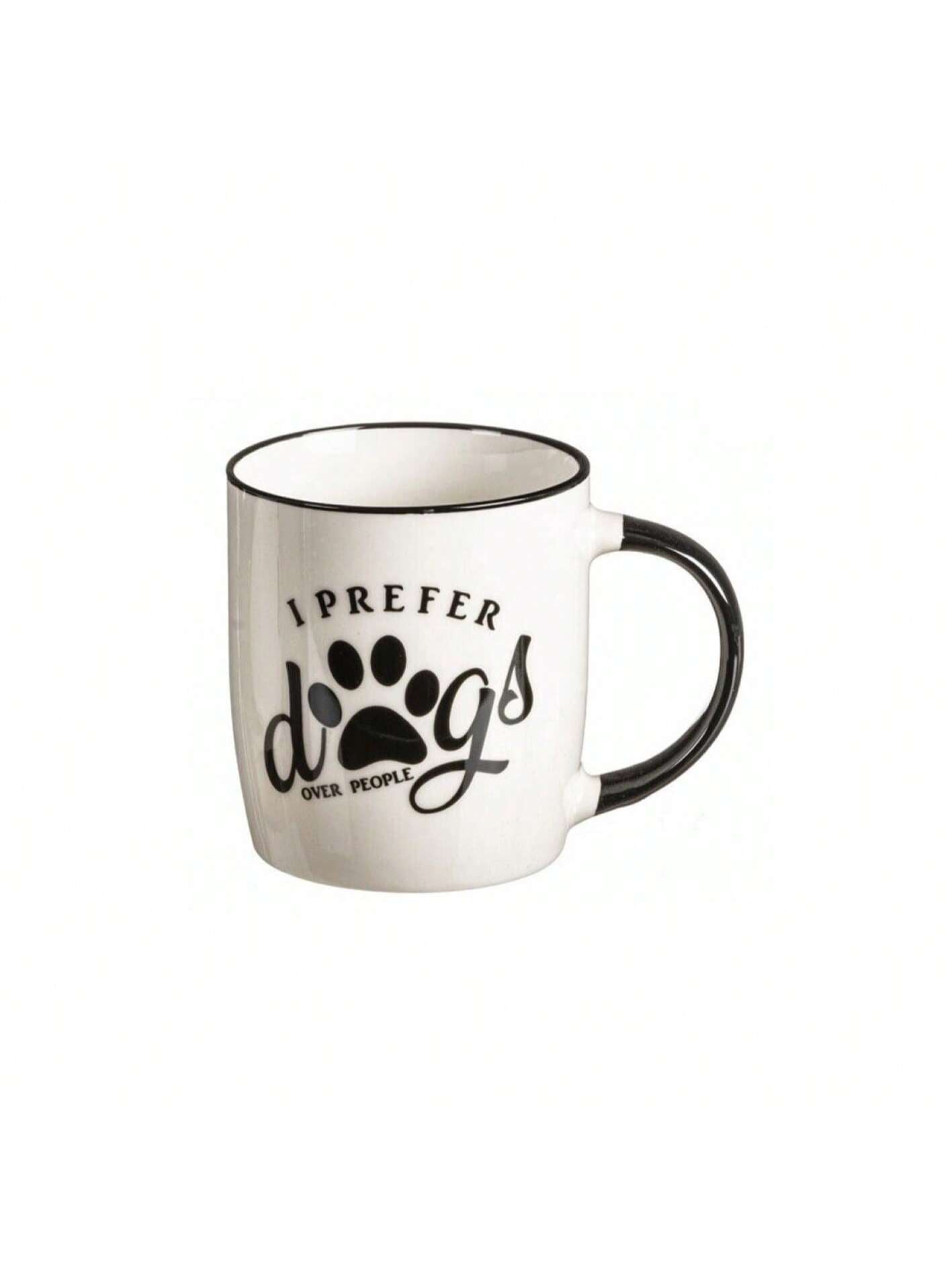 Set de 6 tazas de cerámica para amantes de las mascotas – Diseño divertido con frases “I Prefer Dogs Over People” y “I Prefer Cats” – estilo blanco y negro con huella – capacidad de 340 ml – regalo perfecto para dueños de gatos y perros