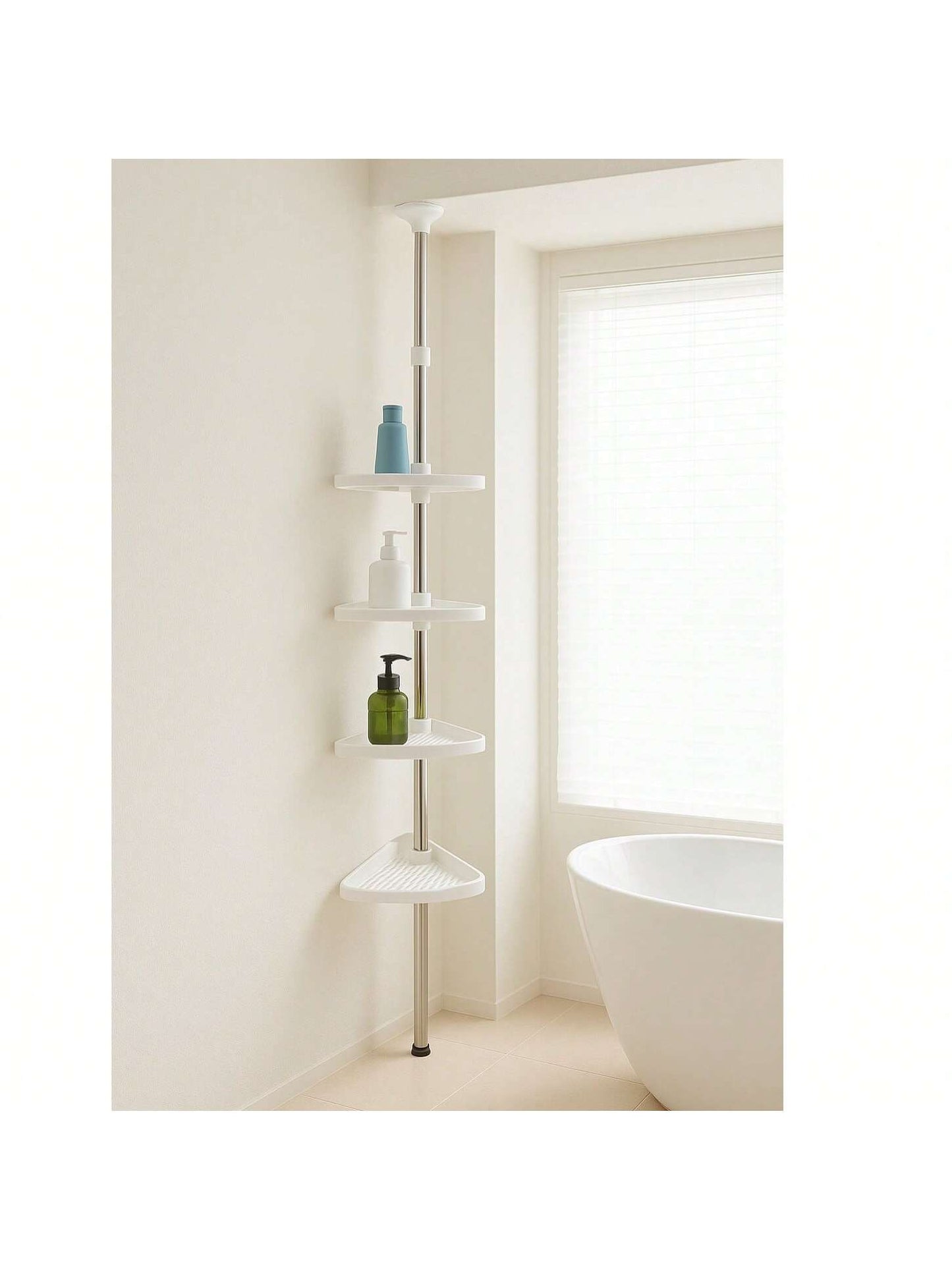 Estante de Almacenamiento Extensible sin Perforación — Altura ajustable | Diseño telescópico | Alta capacidad de carga | Instalación sin perforación | Resistente al agua y al óxido | Estructura estable y duradera | Estantes giratorios