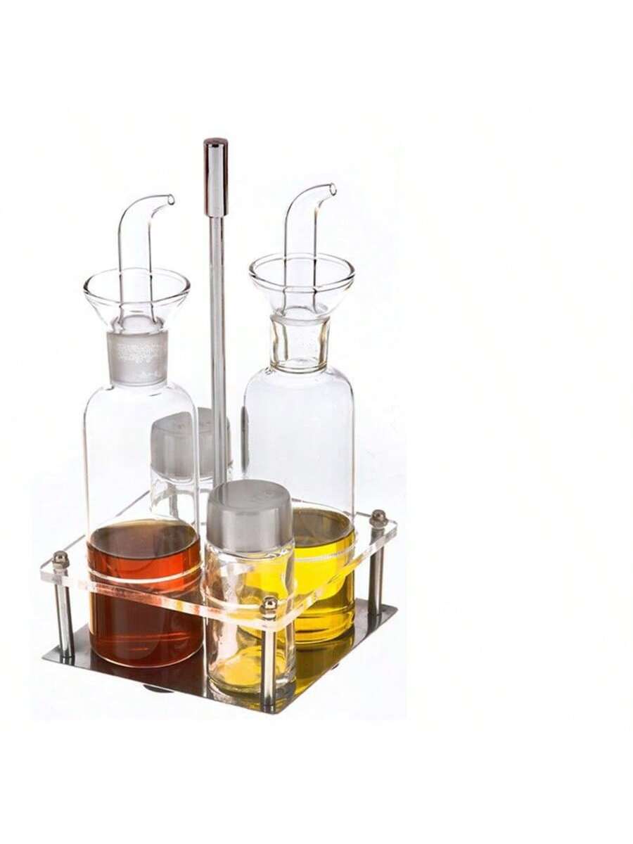 Set de 4 Aceiteras Antigoteo, Botellas de Cristal con Boquilla Antifugas de Acero Inoxidable, Dispensadores para Aceite, Vinagre y Salsa de Soja, Ideal para Cocina, Barbacoa y Exteriores