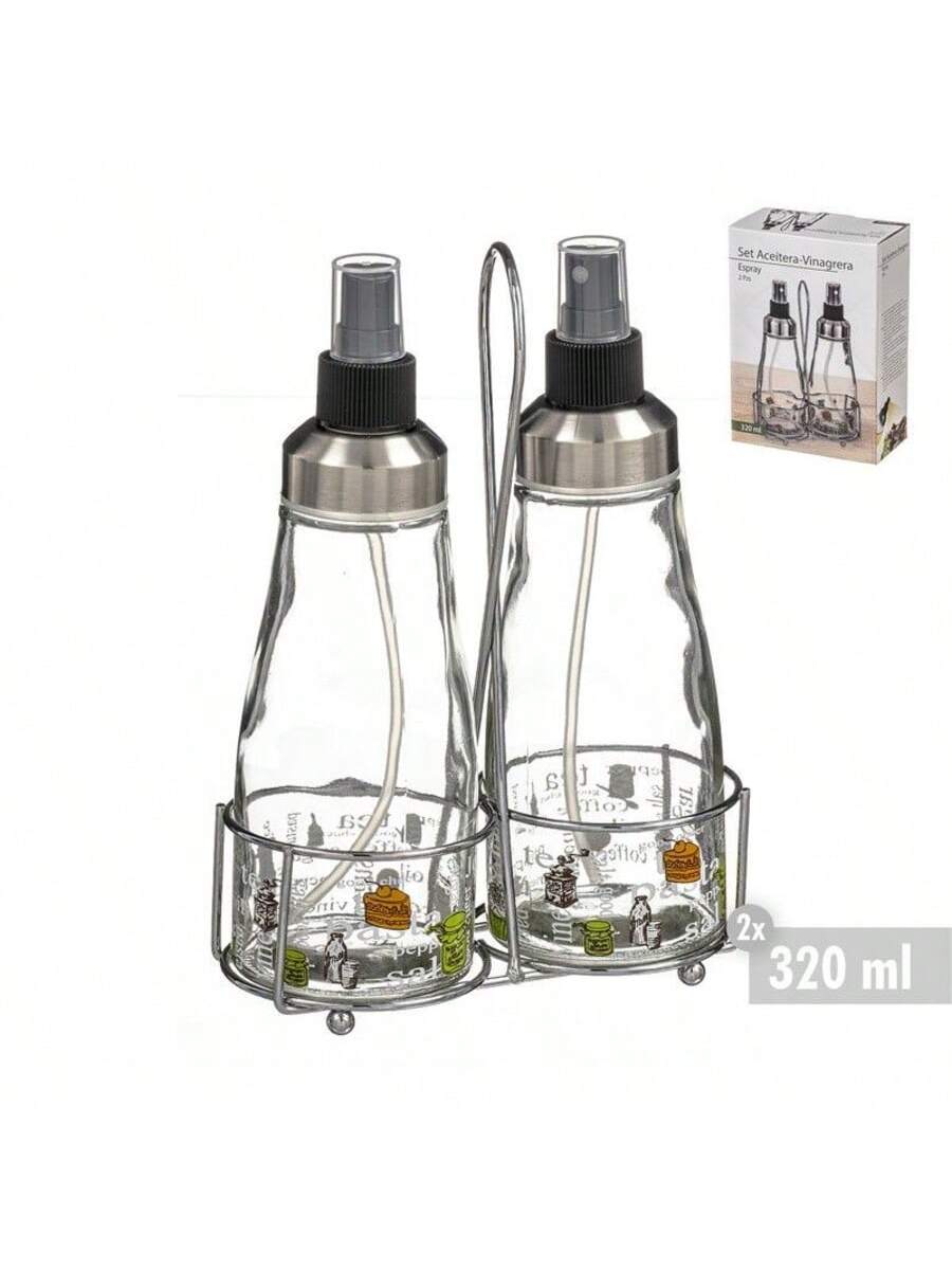 2 Sets Aceiteras Spray con Soporte de Acero STAMP, Botellas Pulverizadoras para Aceite, Vinagre y Salsas, Dispensadores de Cocina para Cocinar, Ensaladas y Barbacoa, Utensilios Prácticos para el Hogar