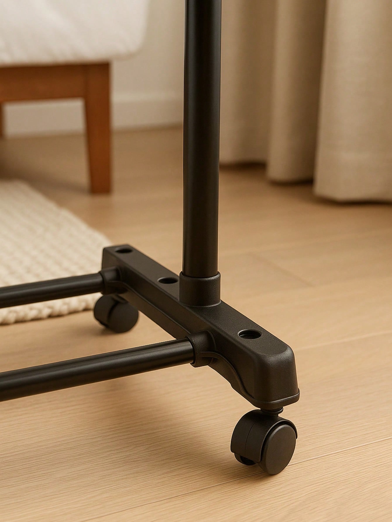 「Perchero de Metal Ajustable」- Altura regulable | Diseño con ruedas | Movilidad 360° | Alta capacidad de carga | Ahorro de espacio | Perchero de barra única | Estructura estable y resistente | Instalación sin perforación