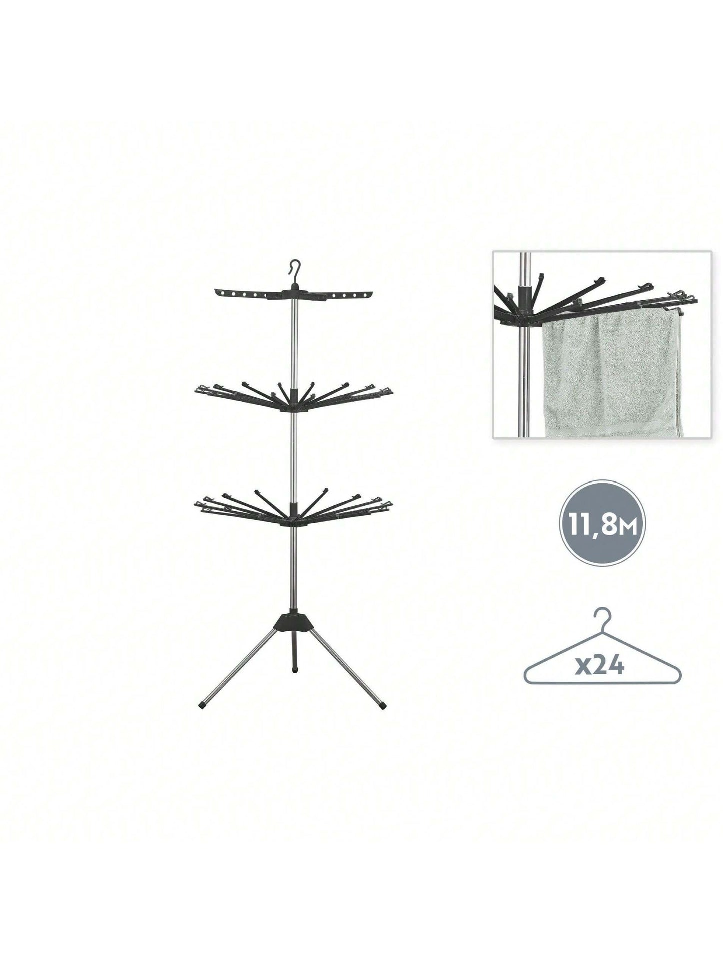 Tendedero giratorio de tres niveles Perchero plegable para balcón Secador de ropa multifuncional para interior y exterior Barra de secado ajustable y extensible Gran capacidad para el hogar Estante resistente al viento Secador de ropa portátil