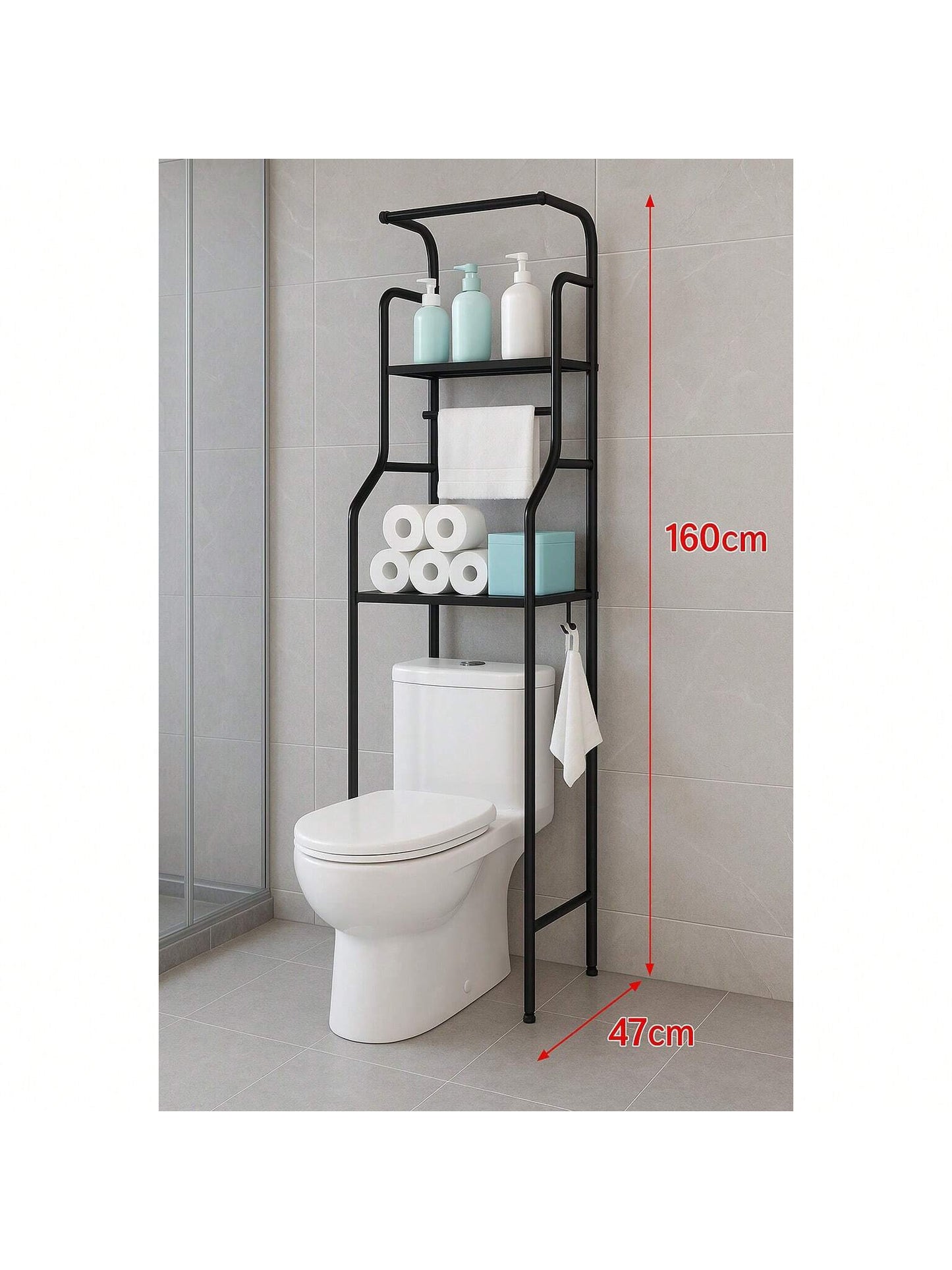 「Estantería sobre Inodoro para Baño」- Instalación sin perforación | Ahorro de espacio | Gran capacidad de almacenamiento | Resistente al agua y la humedad | Alta estabilidad y resistencia | Ganchos laterales | Soporte para papel higiénico