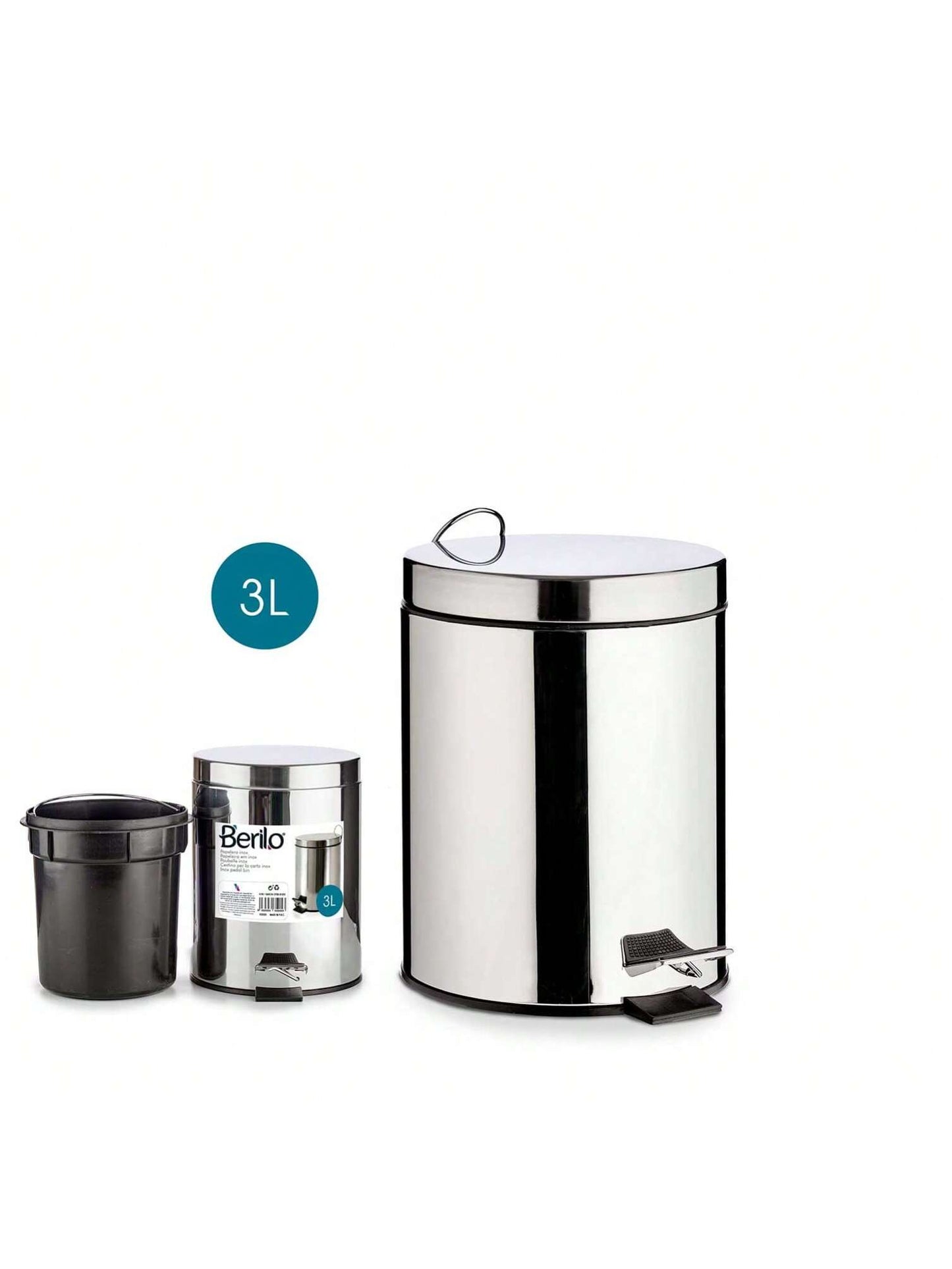 Papelera de Baño Inoxidable con Pedal 3L – Cubo de Basura Cromado, Acero Inoxidable, con Cubeta Interior Extraíble, Fácil Limpieza, Tapa Automática, Antihuellas, Compacta y Moderna, Ideal para Baño, Cocina, Oficina, Dormitorio, Hogar