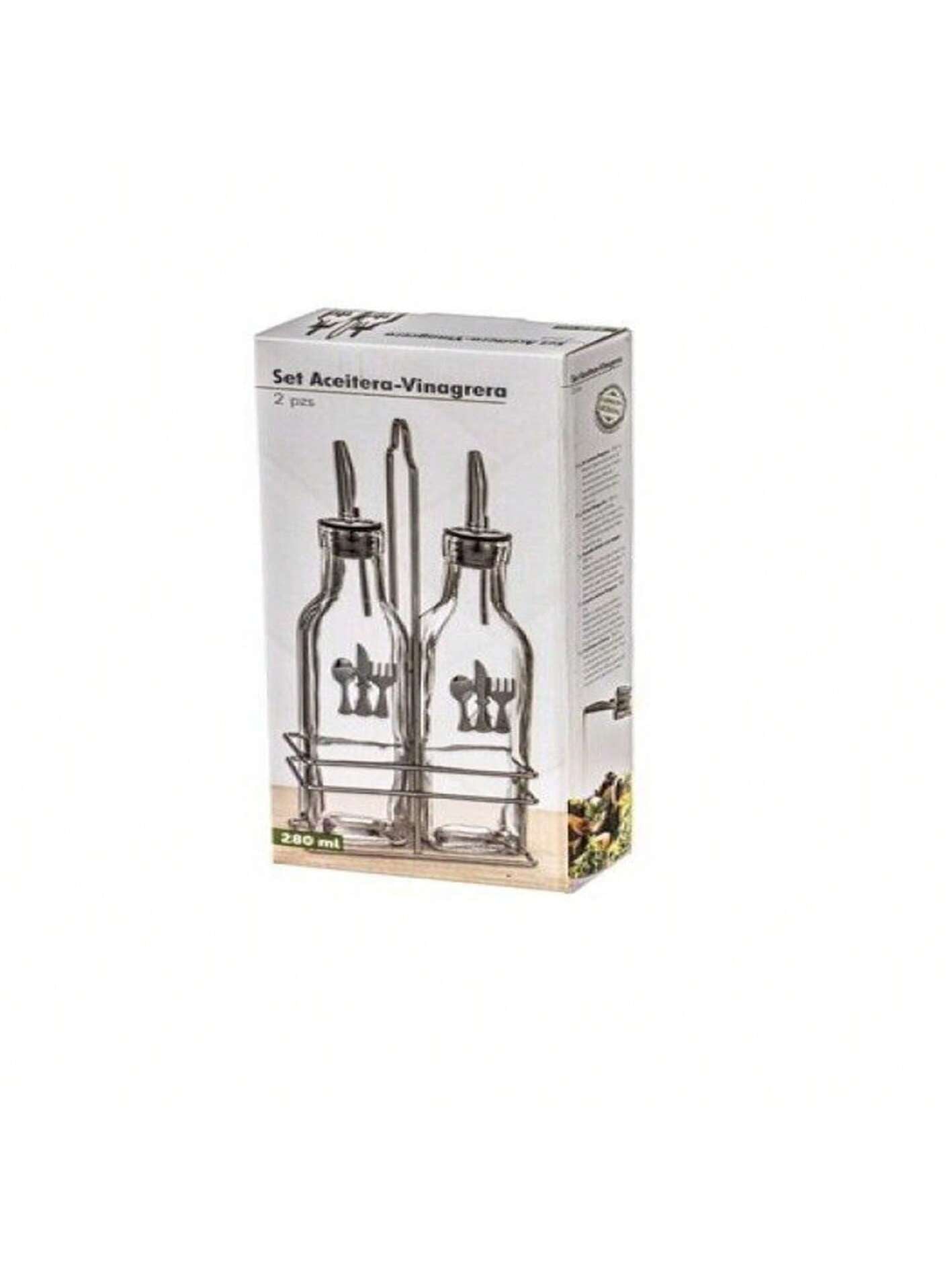 2 Sets Aceitera y Vinagrera con Soporte de Metal CROM, Botellas Dispensadoras de Cristal para Aceite, Vinagre y Condimentos Líquidos, Accesorios Elegantes para Cocina, Mesa, Ensaladas y Uso Diario en el Hogar