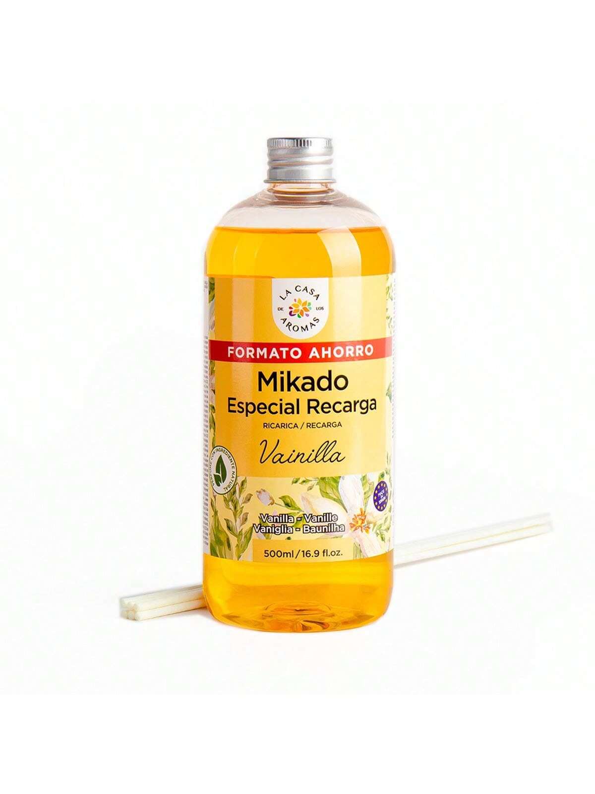 Mikado Reposicion | Recarga de Aroma 500ml para Difusor de Varillas | Fragancia Duradera y Natural | Aceite Esencial | Ambientador sin Fuego | Purificador de Aire | Eliminador de Olores | Apta para Hogar, Baño, Dormitorio, Oficina, Hotel