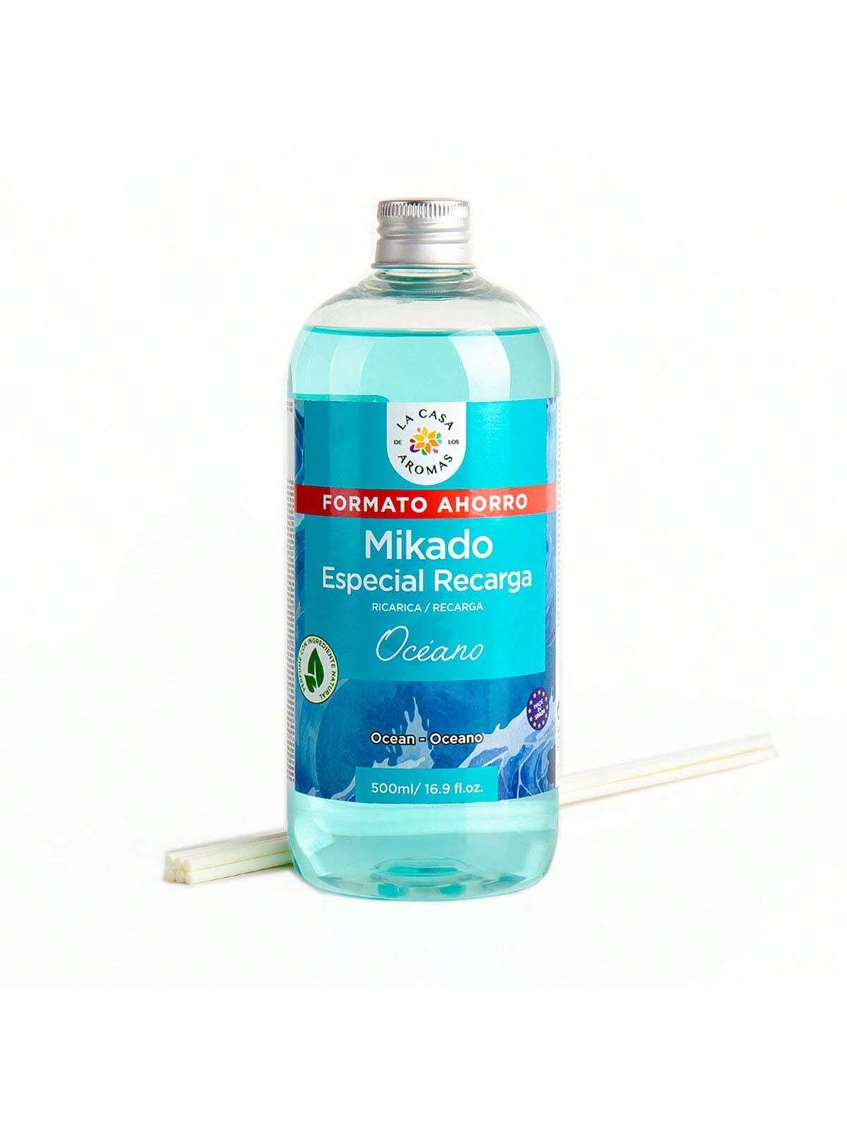 Mikado Reposicion | Recarga de Aroma 500ml para Difusor de Varillas | Fragancia Duradera y Natural | Aceite Esencial | Ambientador sin Fuego | Purificador de Aire | Eliminador de Olores | Apta para Hogar, Baño, Dormitorio, Oficina, Hotel